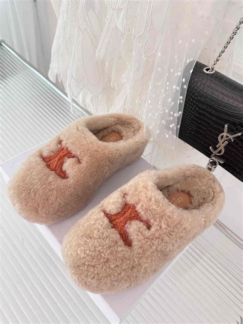 celine fluffy shoes|CELINE FUR MULE in SHEARLING.